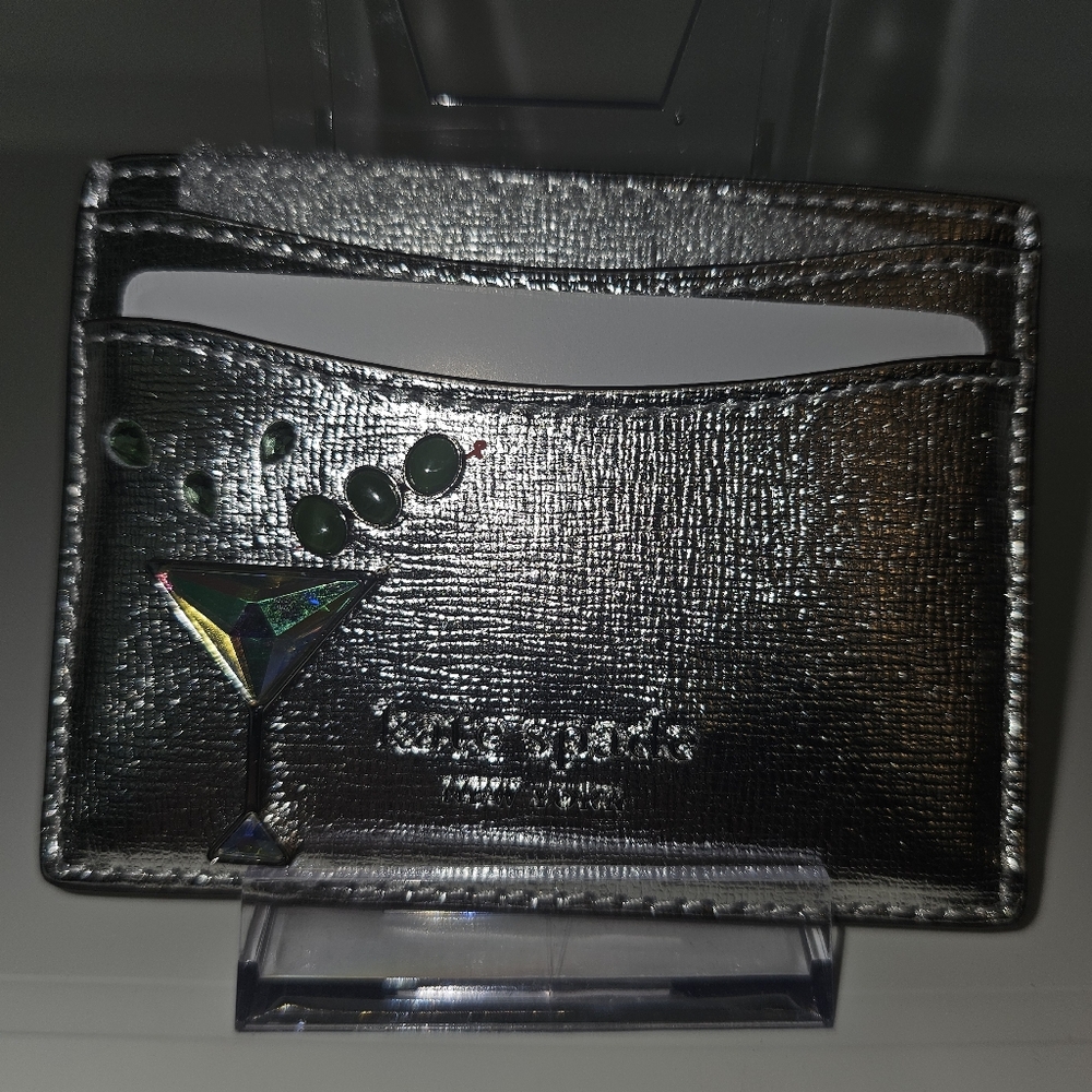 Kate Spade 'Shaken Not Stirred' Metallic Saffiano Leather Card Holder NWTs